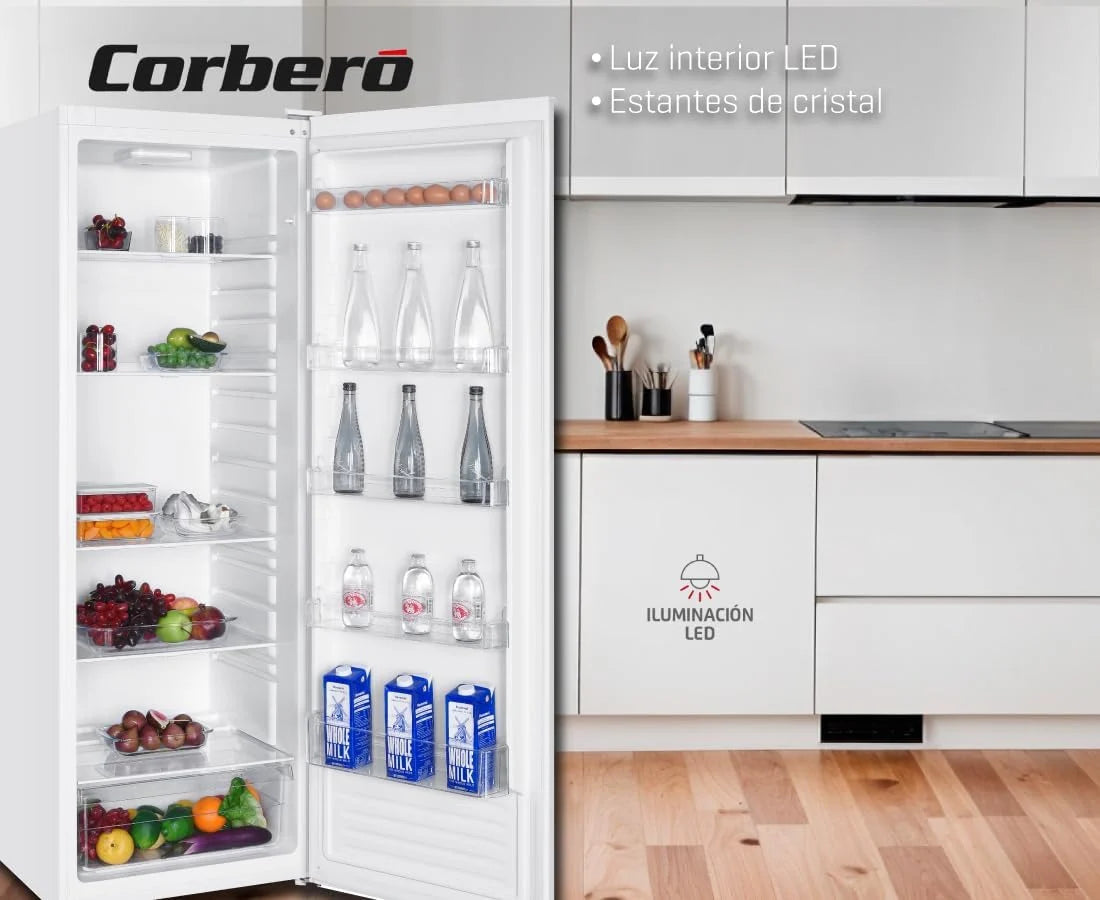 Corbero – Lodówka 1-drzwiowa | CCLH17023W | 331L | 171,5 x 60 x 59 cm | Szuflada do ścinania | Szklane półki i jajko | Odwracalne drzwi | Nogi poziomujące | biały