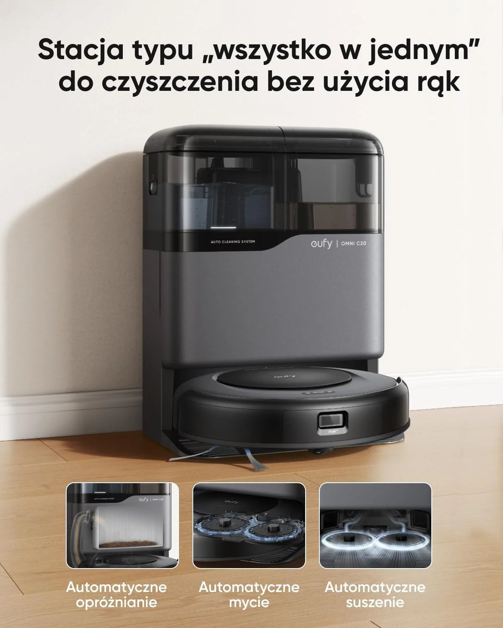 eufy robot sprzątający Omni C20, 7000 Pa, ultrasmukły korpus 8,5 cm