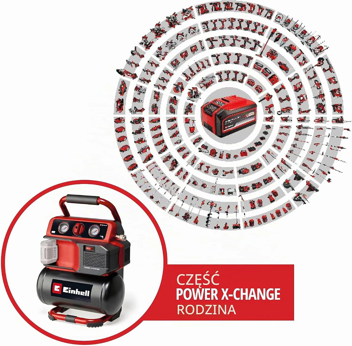 Einhell Kompresor akumulatorowy TE-AC 18/75 Li OF-Solo Power X-Change (18 V, maks. 8 bar, 5 l zbiornik, moc ssania 75 l/min, 2 manometry, bezolejowy, bez akumulatora)