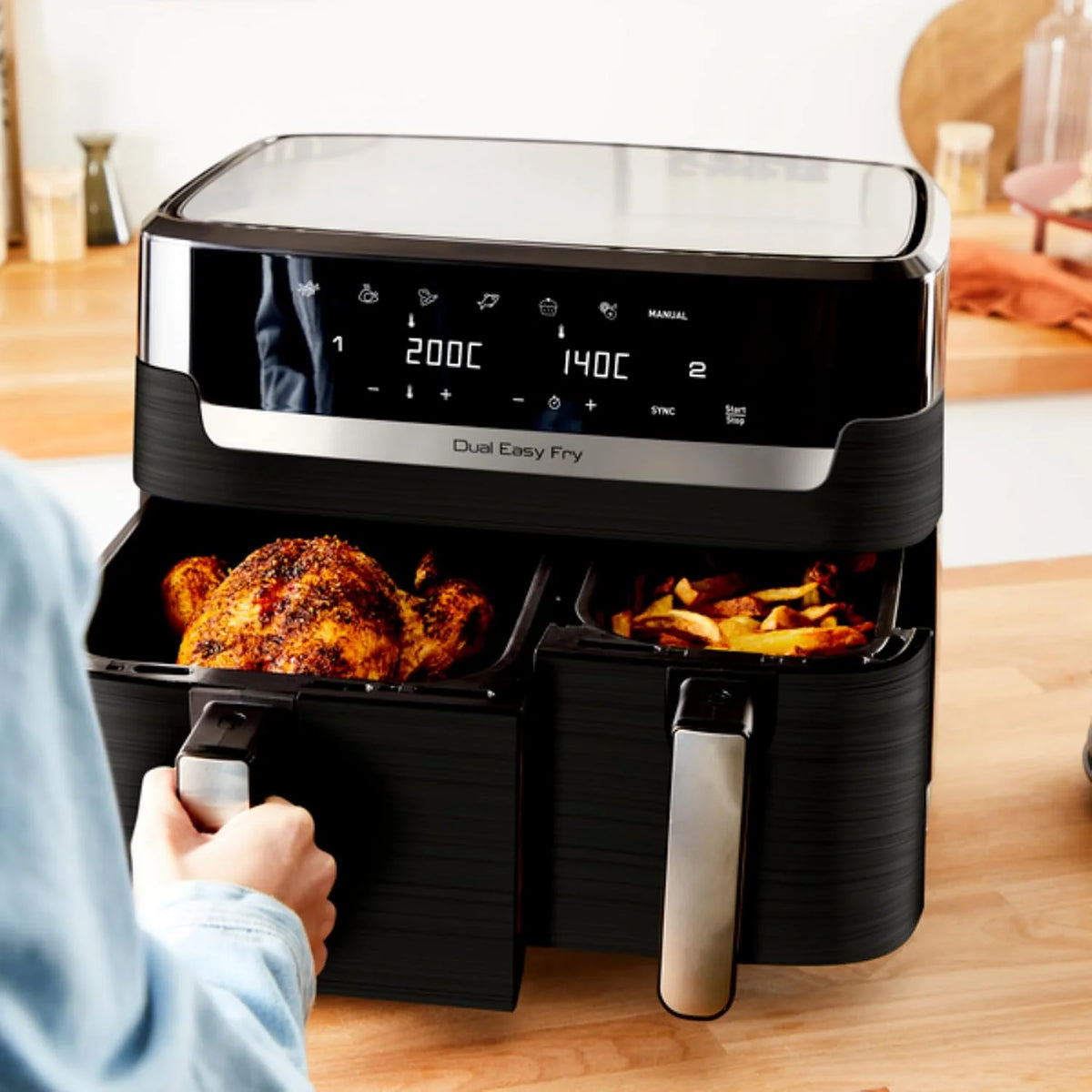 Tefal EY9018 Dual Easy Fry, Frytkownica Beztłuszczowa, Czarna Matowa, 8,3 L, Dwie Szuflady
