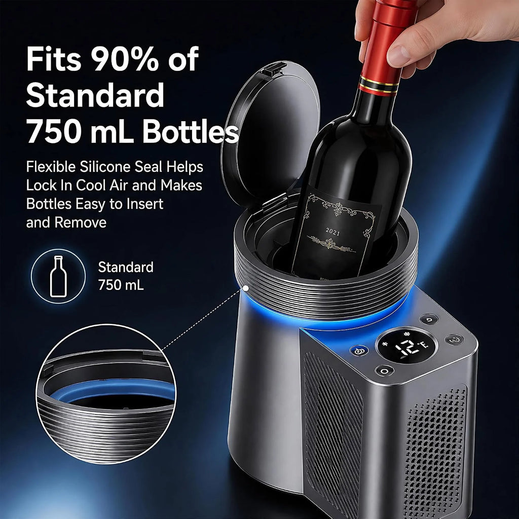 Elektryczna chłodziarka do wina 2-20°C cicha 750ml przenośna Black