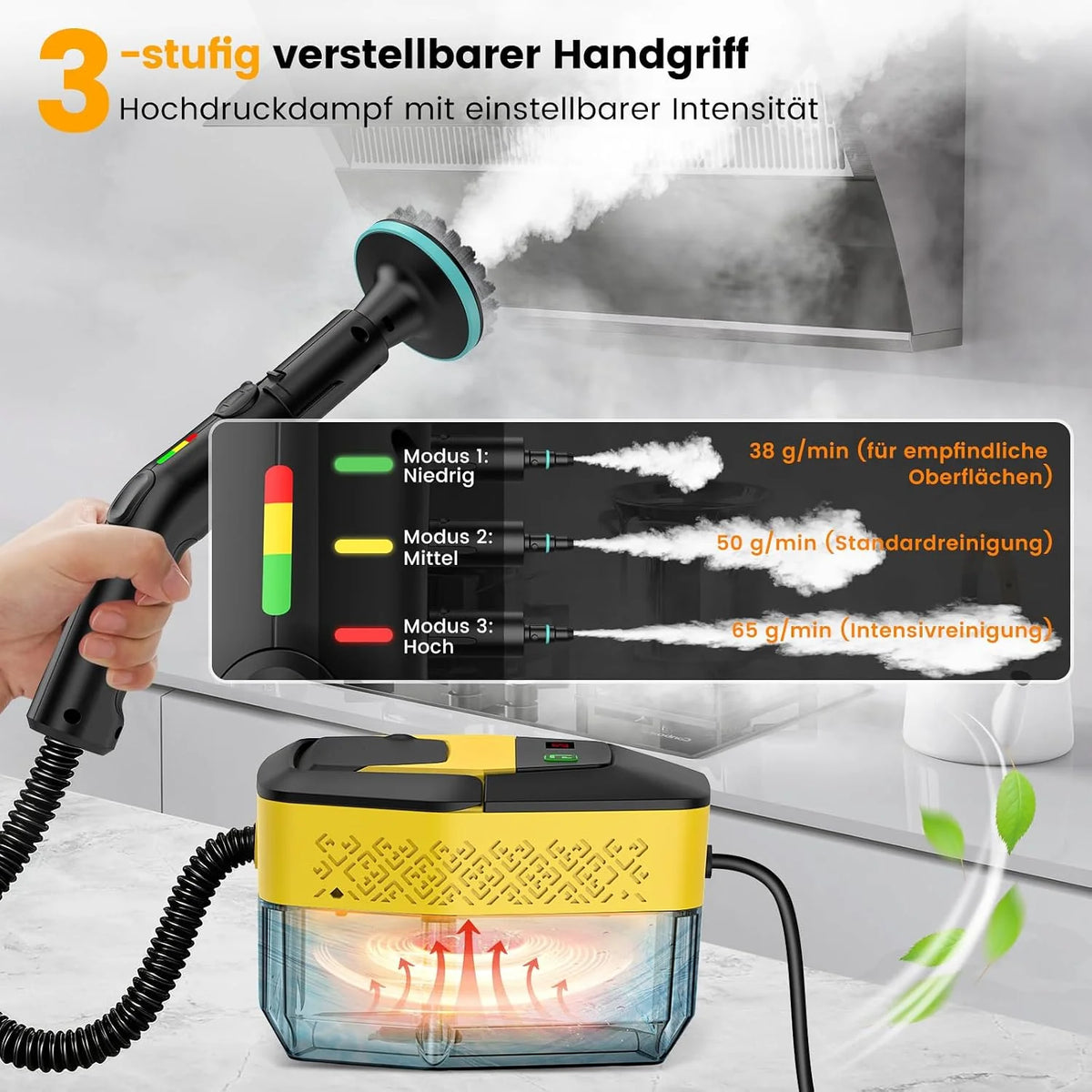 Granarbol 1800 ml – 2500 W myjka parowa, ogrzewanie 8 s, 275°F/145°C, usuwa