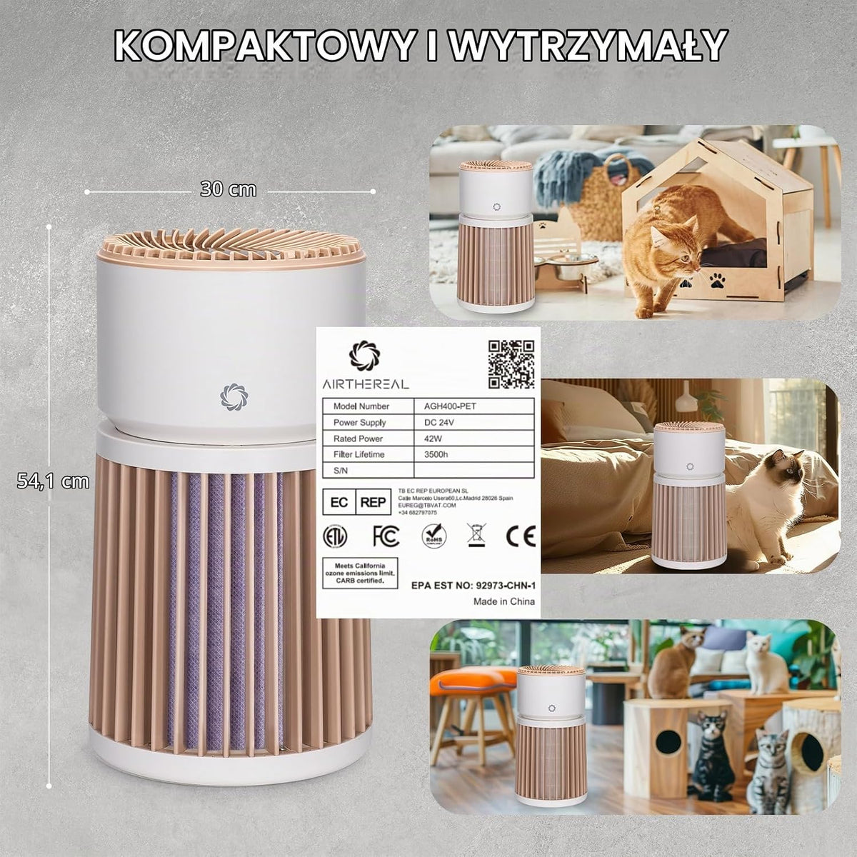 Airthereal Oczyszczacz powietrza zwierzęta domowe H13 filtr HEPA 325 m²