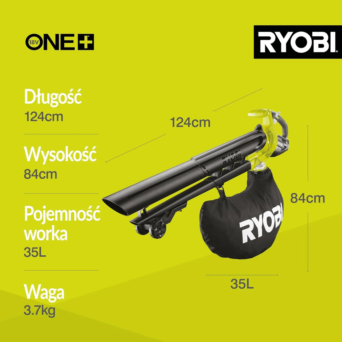 Ryobi Bezszczotkowa Dmuchawa Odkurzacz 18 V, OVB18, Model bez Akumulatora i Ładowarki