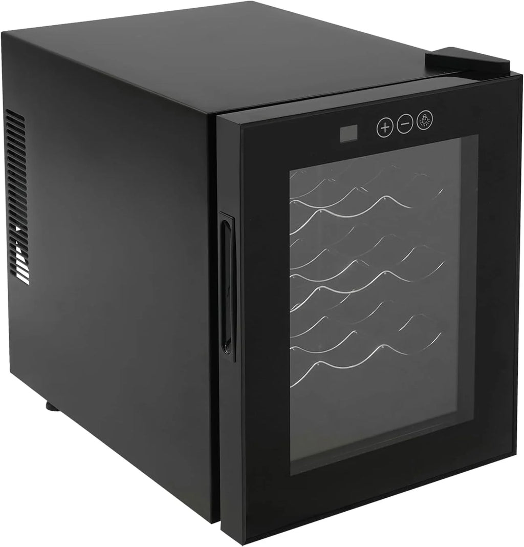 12 butelek 32 litrów lodówka na wino z oświetleniem wewnętrznym LED, chłodziarka do wina, czerwone wino, termoelektryczne chłodzenie, ochrona przed promieniowaniem UV, regulowana temperatura
