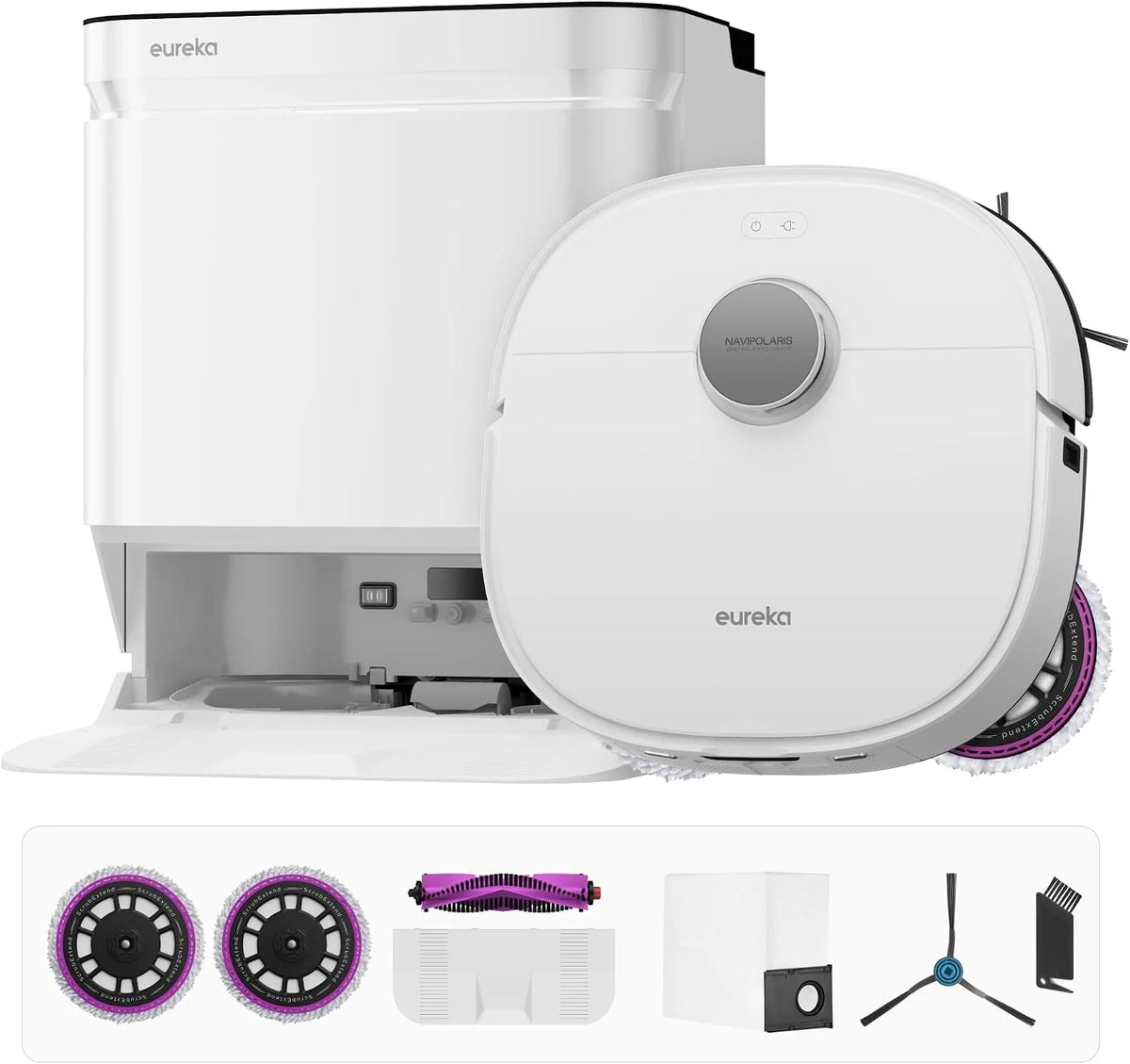 EUREKA J15 Ultra Gen2 Robot Odkurzacz do podłóg ze stacją, ssanie Ultra 19000Pa, mycie gorącą wodą w temperaturze 75°C, ScrubExtend 135° do narożników, FlexiRazor Anti-Hair 99%, IA 150+