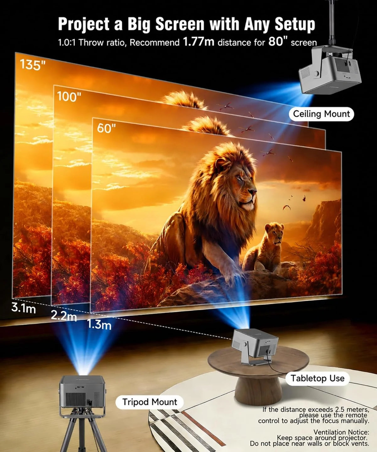 [Google TV & Oficjalne Apps] Projektor Przenośny 800 ANSI, Natywne 1080P