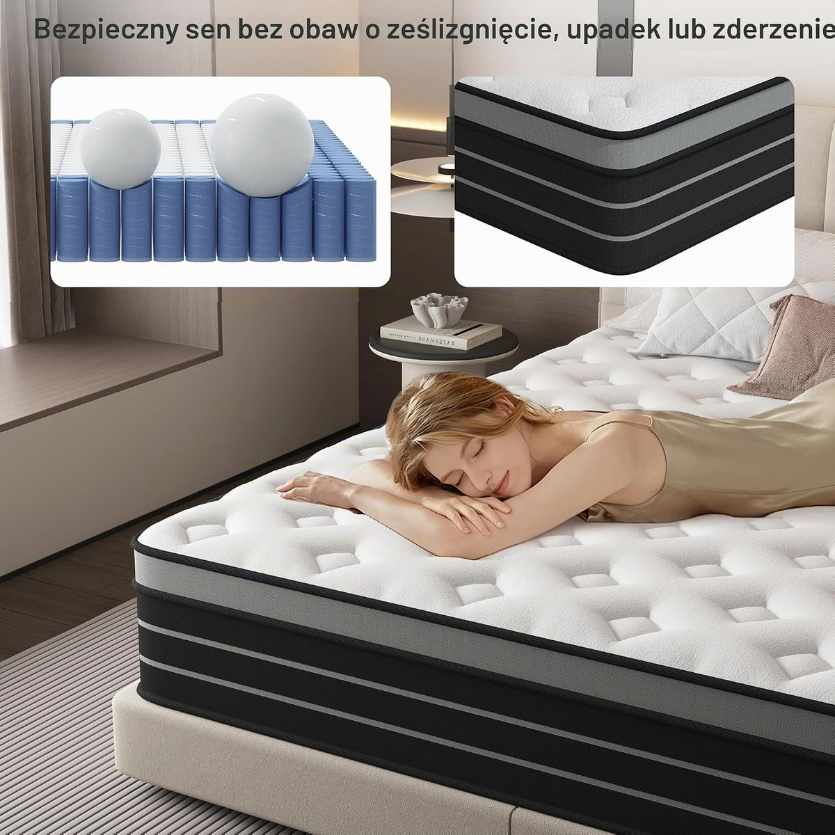 Materac CBAEC-RSN 120 x 200 cm, łóżko z tapicerowanym stelażem, twardość H3, odpowiedni dla dzieci i dorosłych, certyfikowany przez Öko-Tex, ergonomiczny materac 7-strefowy, wysokość 20 cm