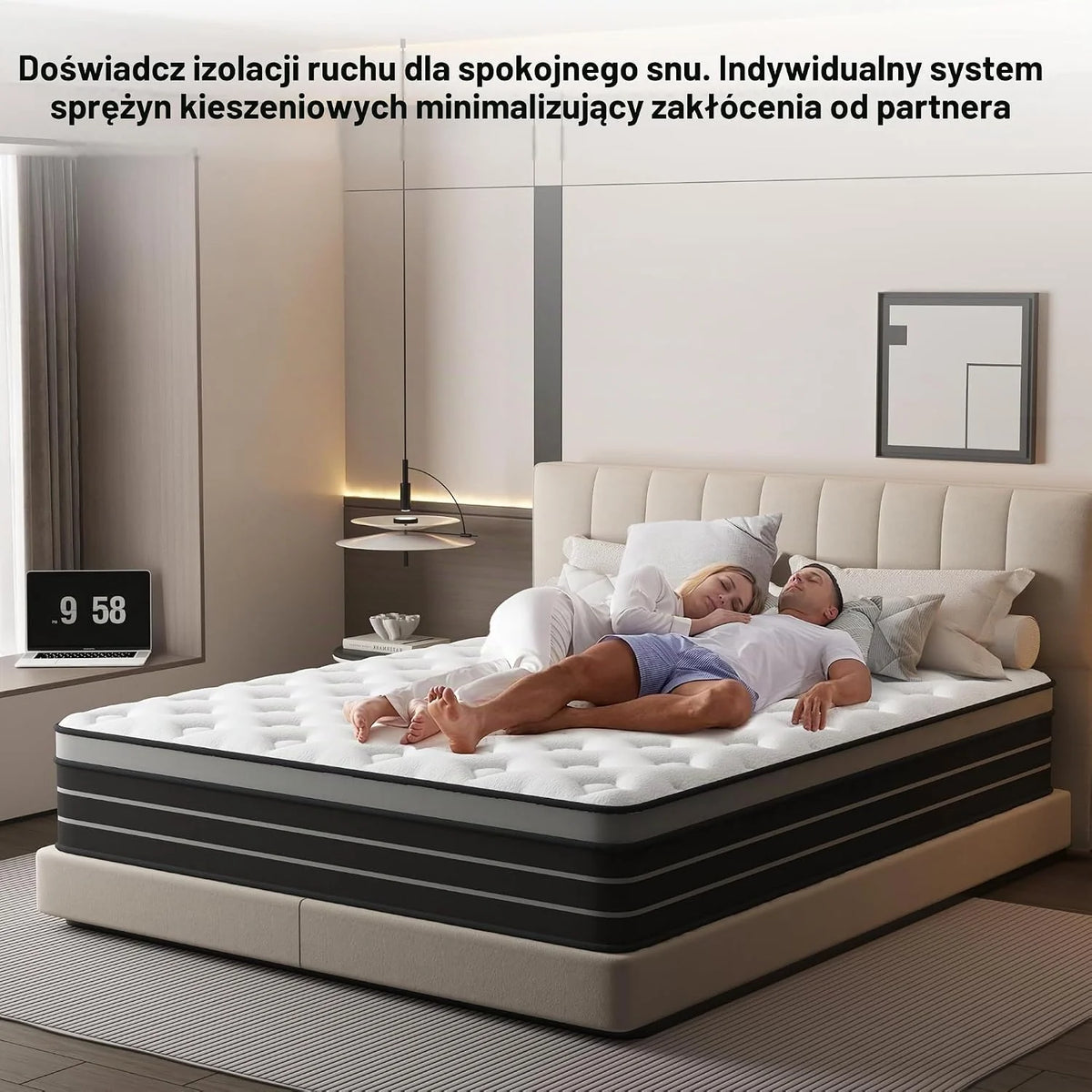 Materac CBAEC-RSN 120 x 200 cm, łóżko z tapicerowanym stelażem, twardość H3, odpowiedni dla dzieci i dorosłych, certyfikowany przez Öko-Tex, ergonomiczny materac 7-strefowy, wysokość 20 cm