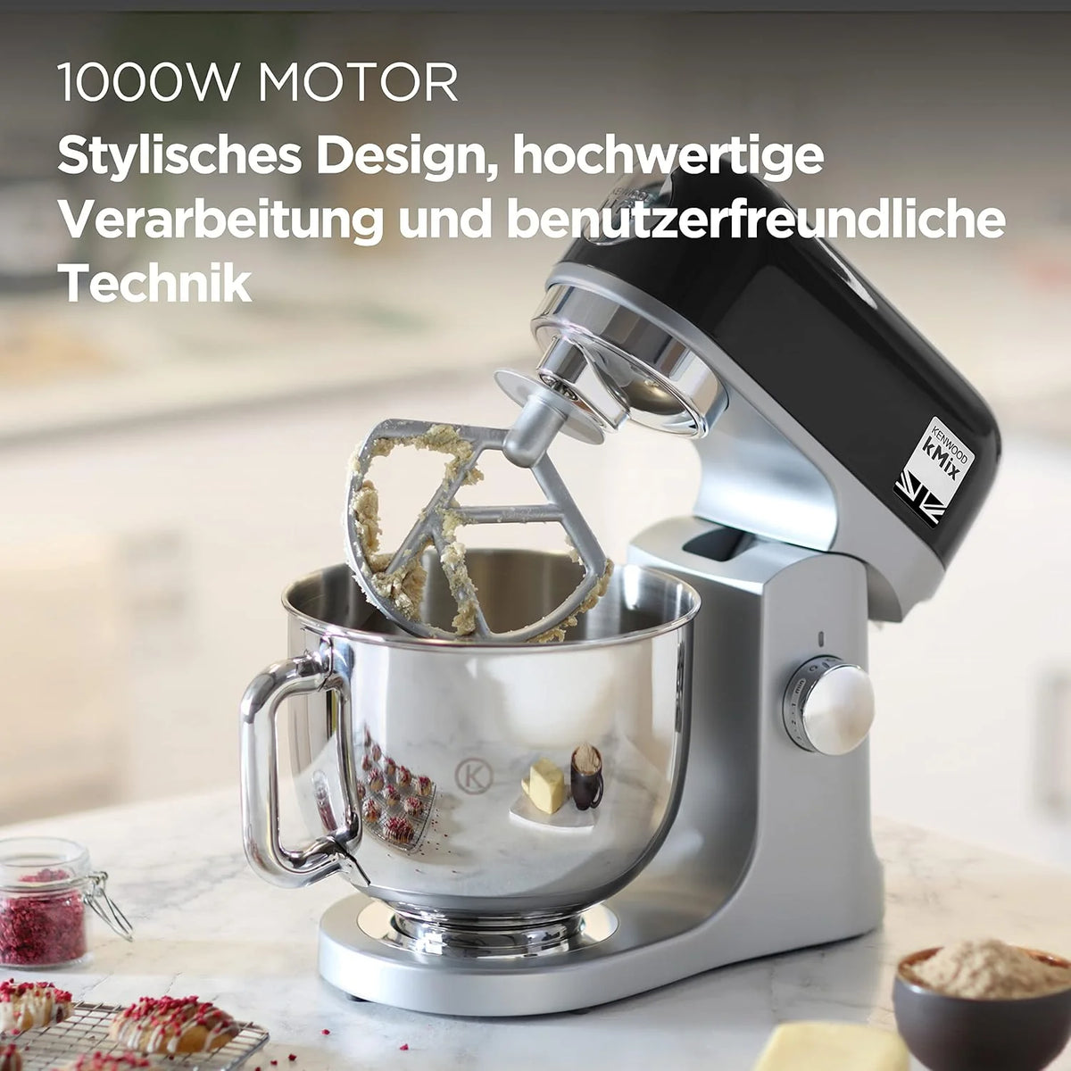 Kenwood KMX750BK Robot Kuchenny, 1000 W, 5 L, Czarny/Srebrny