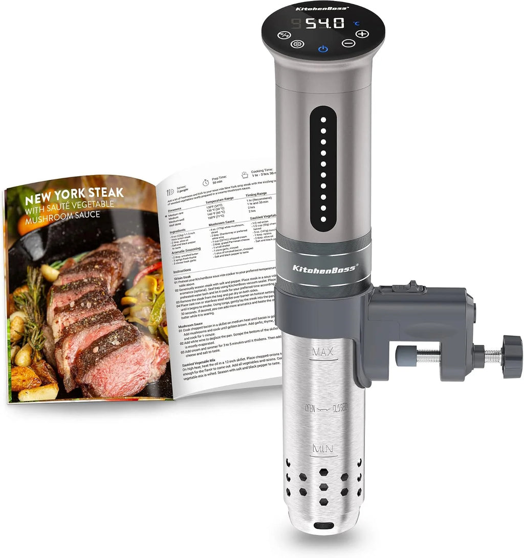 KitchenBoss Sous Vide Roner Gotowanie w niskiej temperaturze Wolnowar Profesjonalny cyrkulator termiczny IPX7 Wodoodporny, zegar z ekranem dotykowym, srebrny