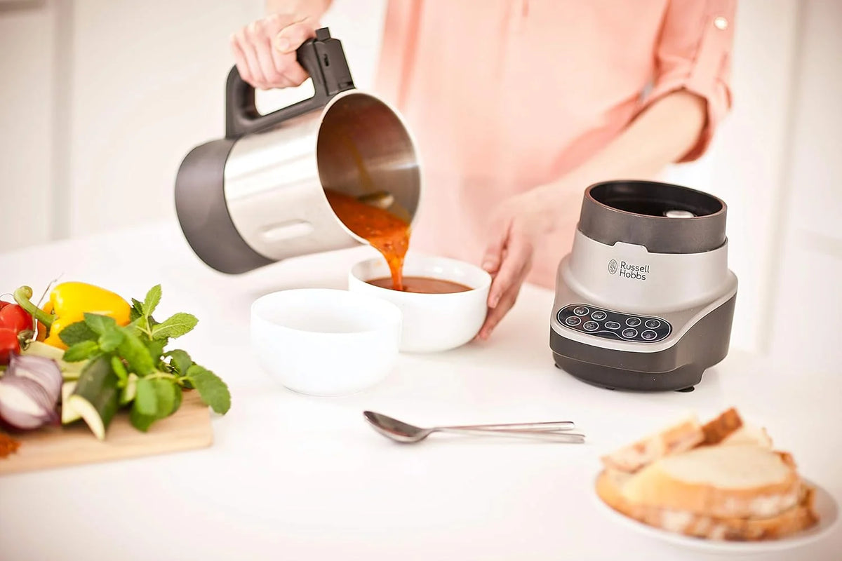 Russell Hobbs mikser, 8 programów, pojemność do 1,75l, stal nierdzewna, funkcja utrzymania ciepła, powłoka zapobiegająca przywieraniu, blendowanie, moc 800W, srebrny,Soup&Blend 21480-56