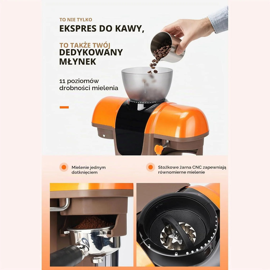 Bewinner Ekspres do Kawy, Półautomatyczny Ekspres do Kawy z Wbudowanym Młynkiem i dyszą Pary, Pompa 19 Barów, Zbiornik 800 Ml, Kolba 58 Mm do Domowego (Wtyczka UE 220 V)