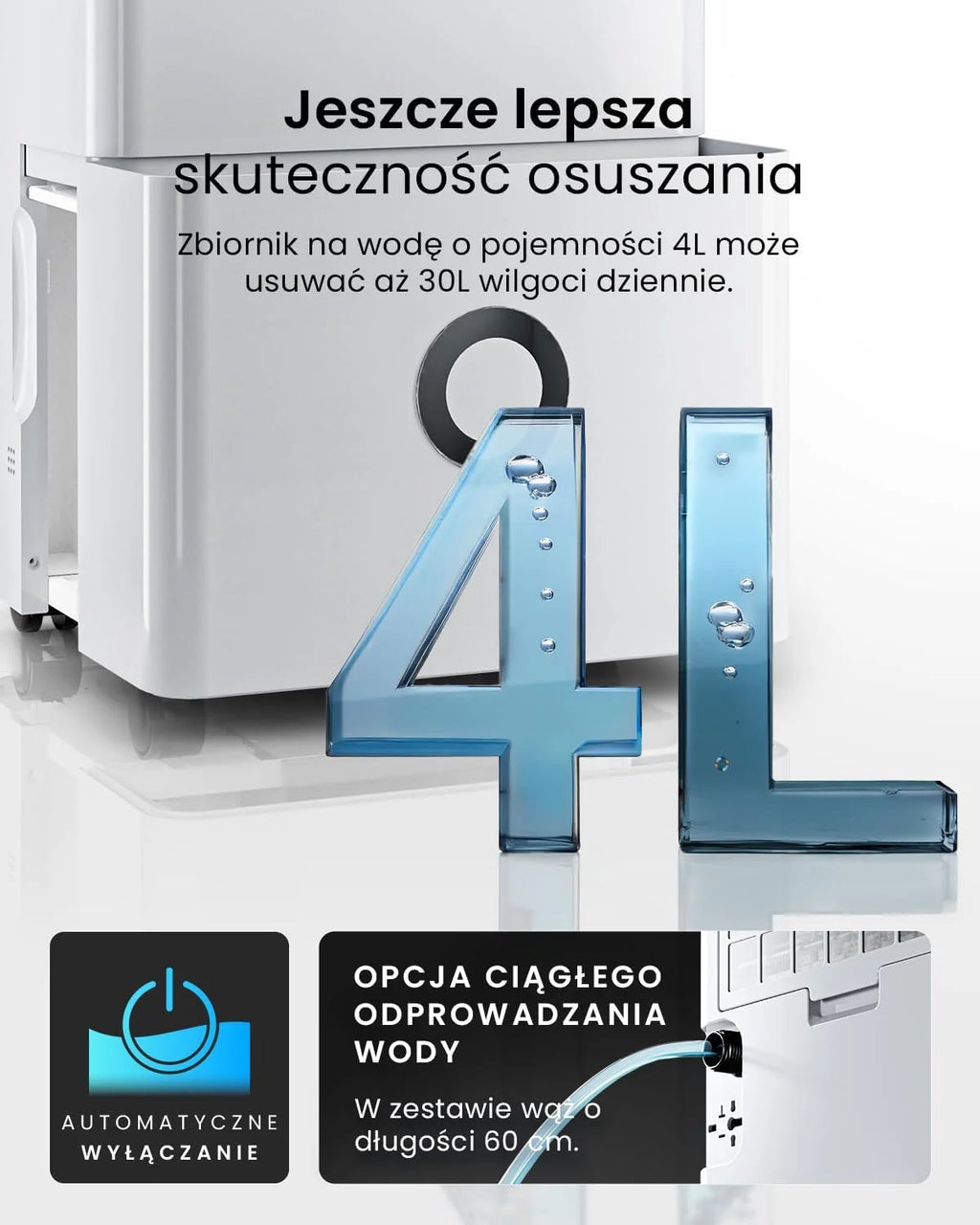 Pro Breeze Osuszacz powietrza 30 l w 24 h – wydajność osuszania, elektryczny z Wi-Fi, czujnik wilgotności, zbiornik 4 l, timer, wąż odpływowy, ochrona