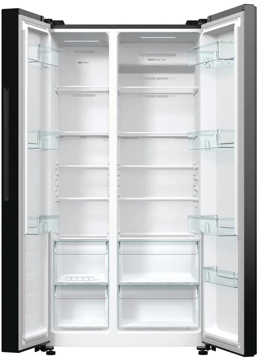 Gorenje NRR 9185 EABXL Side by Side lodówko-zamrażarka, Made in Europe, EEK E, NoFrostPlus, kompresor inwerterowy, Crisp Zone, ConvertActive Zone, FastFreeze, 178,6 cm, czarna