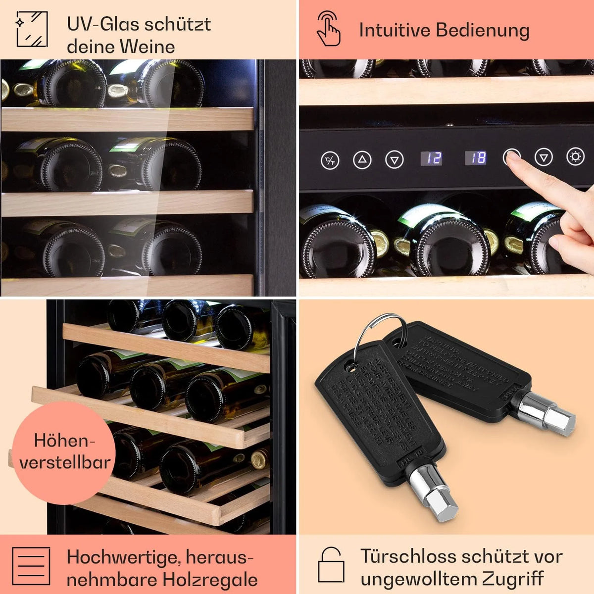Klarstein Chłodziarka do wina wolnostojąca, Mała wąska lodówka na napoje, 2 strefy, chłodziarka ze szklanymi drzwiami, Beersafe Indoor/Outdoor, Mała lodówka z oświetleniem LED, 5-18°C, 73 butelki