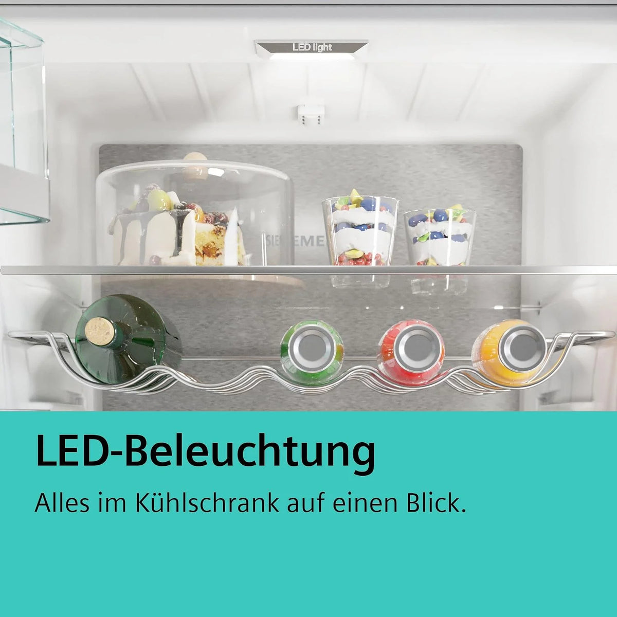 Siemens KI42LVFE0 iQ300 lodówka do zabudowy z zamrażarką, wnęka 122,5 x 56 cm, płaski zawias, 187 l, supercooling – szybsze chłodzenie, oświetlenie LED, równomierne oświetlenie