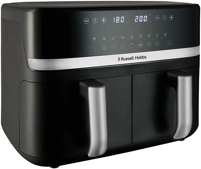 Russell Hobbs Frytkownica beztłuszczowa 9L Air Fryer [dwie komory/strefy, 9 programów] Satisfry (szuflady można myć w zmywarce, maks. 200℃, niski poziom hałasu, pieczenie bez oleju, 2800W) 27681-56