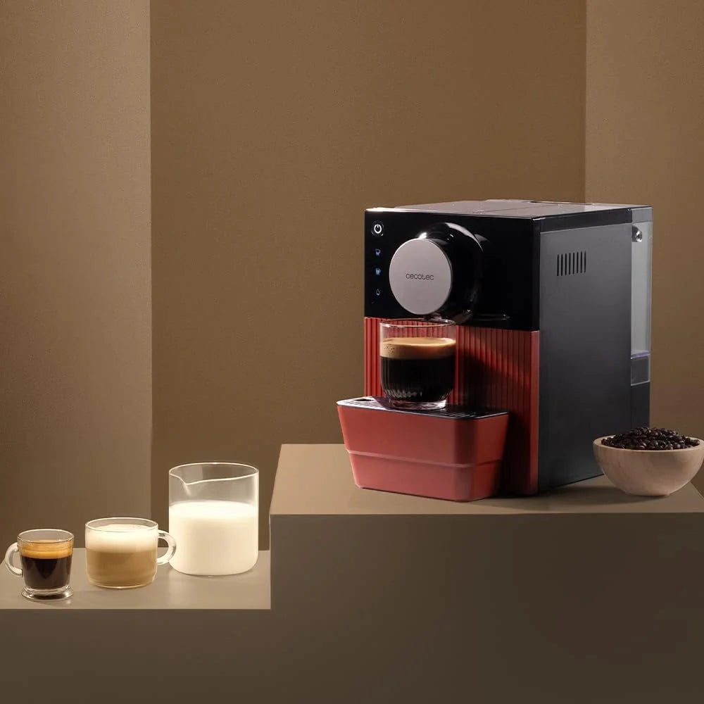Cecotec Superautomatyczny ekspres do kawy kompaktowy Cremmaet Cube Red. 1350W, profesjonalna wydajność, system prasowania, wstępne zaparzanie, 19 barów, system Thermoblock, 5 poziomów mielenia