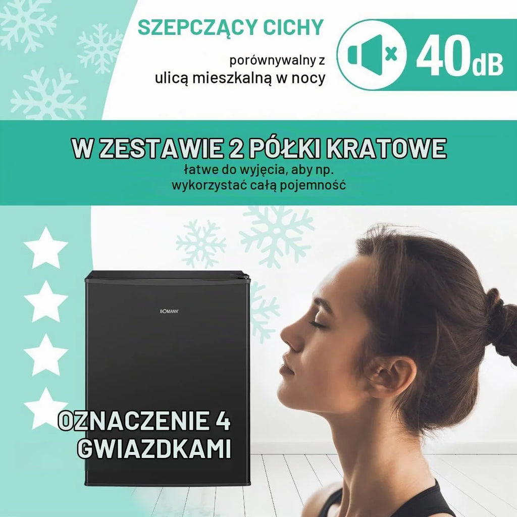 Mała zamrażarka Bomann o pojemności użytkowej 42 l, mini zamrażarka z 2 wyjmowanymi półkami drucianymi, zamrażarka z odwracalnym zawiasem drzwi i bezstopniową regulacją temperatury