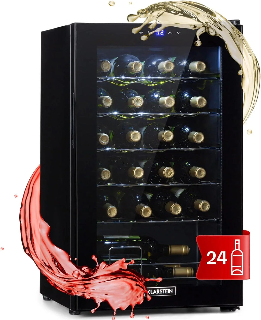 Klarstein Shiraz, chłodziarka do wina - mini lodówka, lodówka do wina, winiarka, kompaktowa chłodziarka na wino, przejrzysty dotykowy panel, led oświetlenie wnętrza, kolor czarny, wariant: 67l, 20 butelek