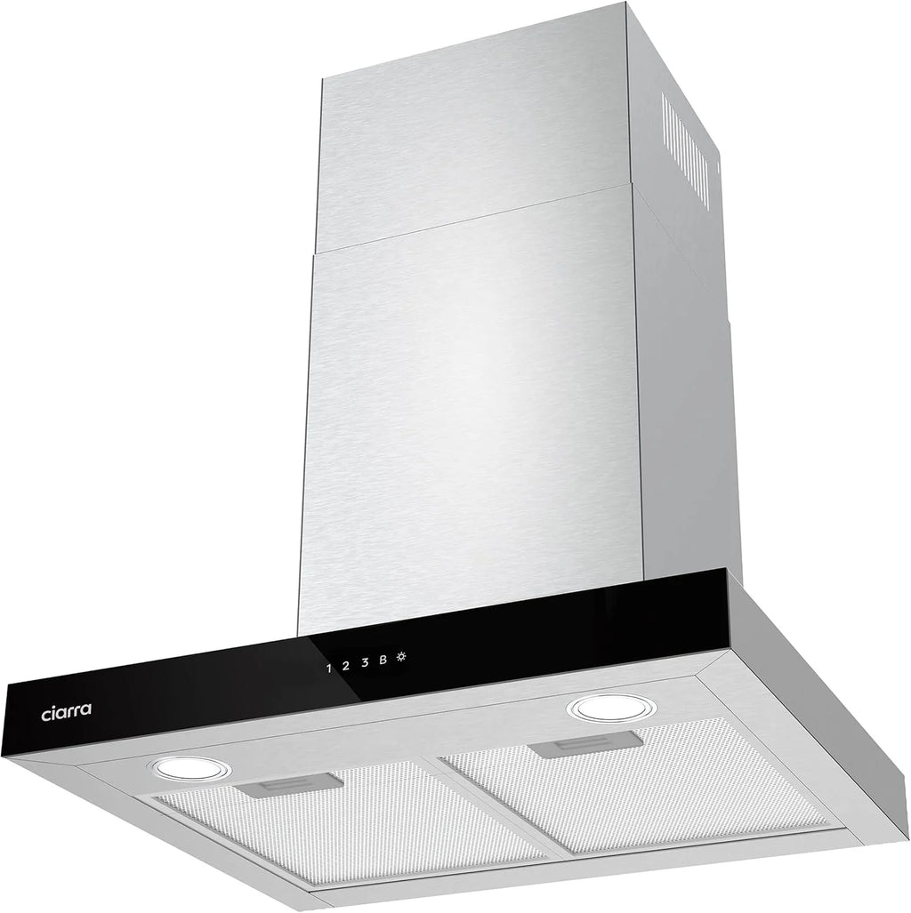 CIARRA CBCS6102 A+++ okap kuchenny 60 cm obieg powietrza wylotowego okap kuchenny 650 m³/h Wi-Fi App Touch obsługa 4 stopnie wraz z Booster czarny okap ścienny z filtrem węglowym CBCF003