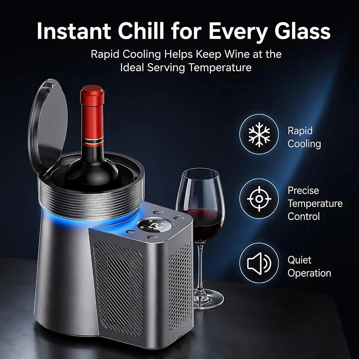 Elektryczna chłodziarka do wina 2-20°C cicha 750ml przenośna Black