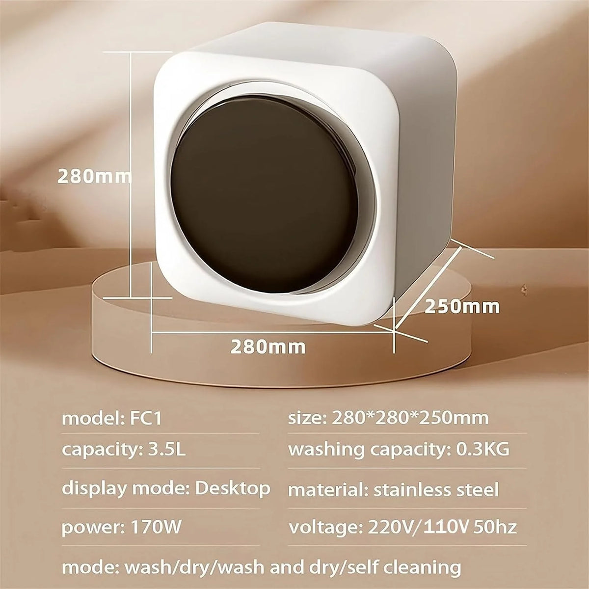 Automatyczna mini pralka, montowana na ścianie, pojemność 3 kg, w pełni automatyczna z suszeniem w wysokiej temperaturze w 95°C - idealna do akademików i mieszkań wakacyjnych
