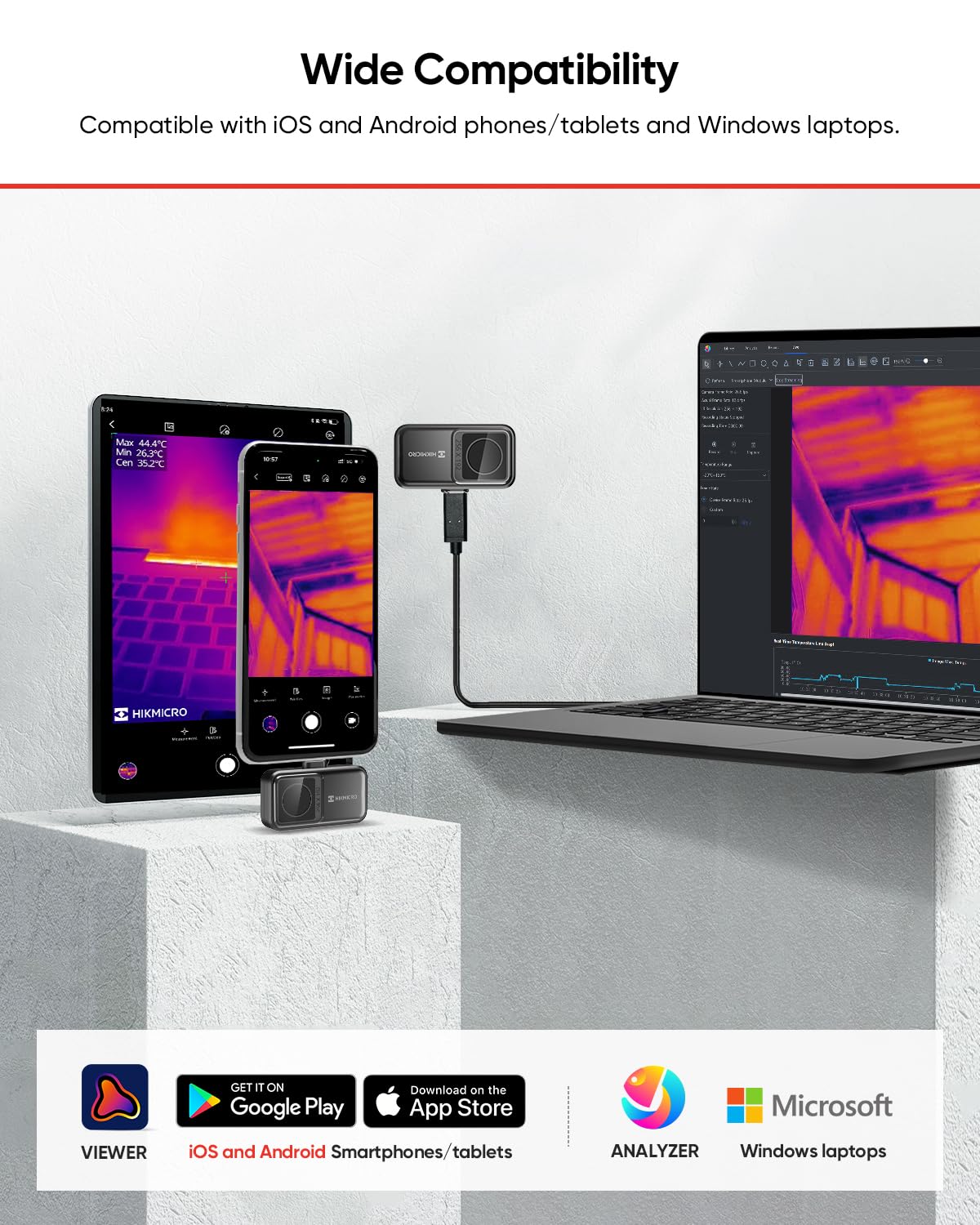 HIKMICRO Mini2 V2 Kamera termowizyjna do Android/iOS, rozdzielczość IR 256×192, kamera obrazowania termicznego, SuperIR 512×384, obsługuje iPhone 15/16/17, 25Hz, port USB-C/Lightning (brak akcesoriów)