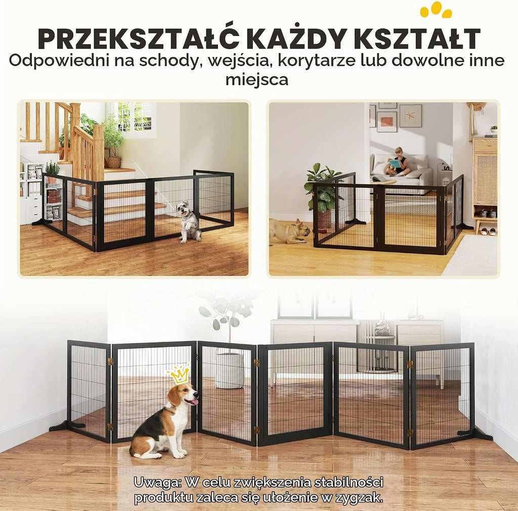 PawHut Brama dla psa regulowana wolnostojąca 70x432 cm Czarny