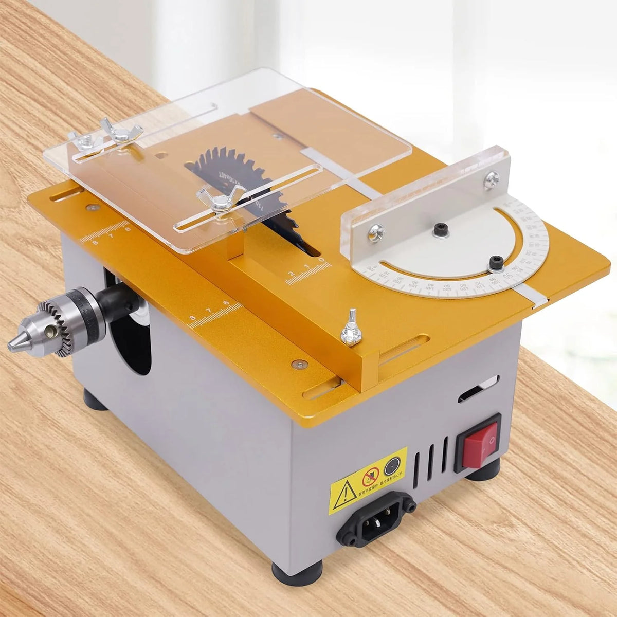 Mini stołowa pilarka tarczowa 300 W, wielofunkcyjna pilarka stołowa, przenośna, precyzyjna piła stołowa z 4 brzeszczotami, regulowana wysokość brzeszczotu, 9000 obr./min, do cięcia, szlifowania,