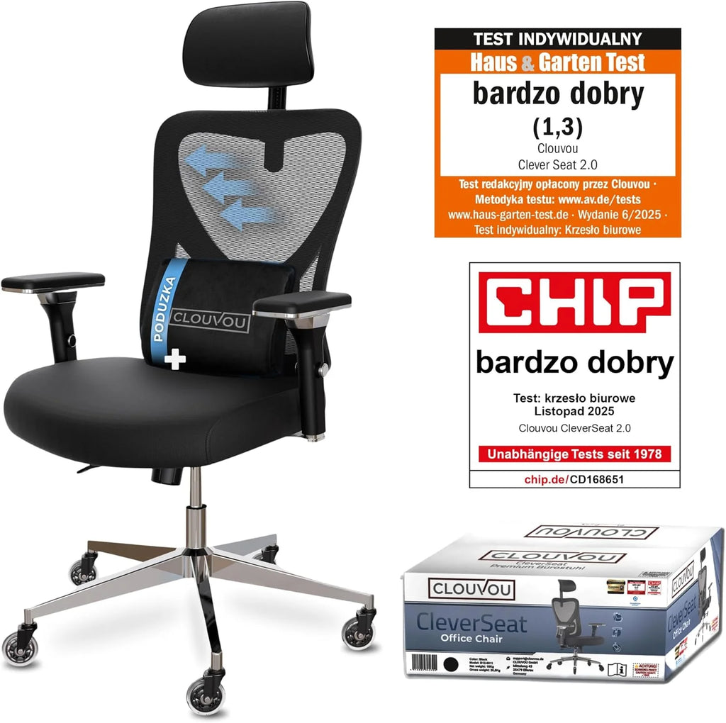 CLOUVOU CleverSeat Ergonomiczne krzesło biurowe [NR 1 W RANKINGU]