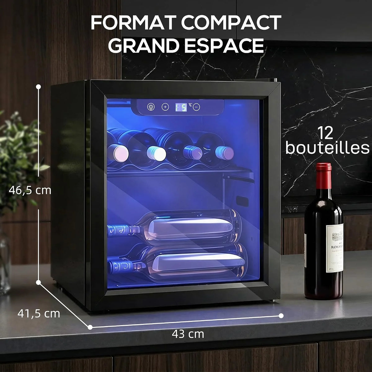 HOMCOM Mała chłodziarka do wina 12 but. 36L, Czarna