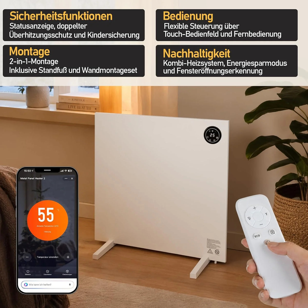 Ogrzewanie na podczerwień 750 W z termostatem i pilotem zdalnego