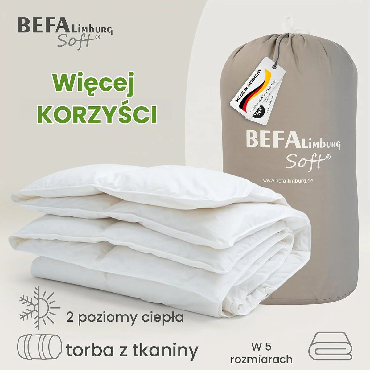 Kołdra puchowa, całoroczna, 240 x 220 cm, 90% pierza i 10% puchu, oddychająca i łatwa w pielęgnacji, dla alergików (NOMITE), dobrostan zwierząt (DOWNPASS), Oeko-Tex