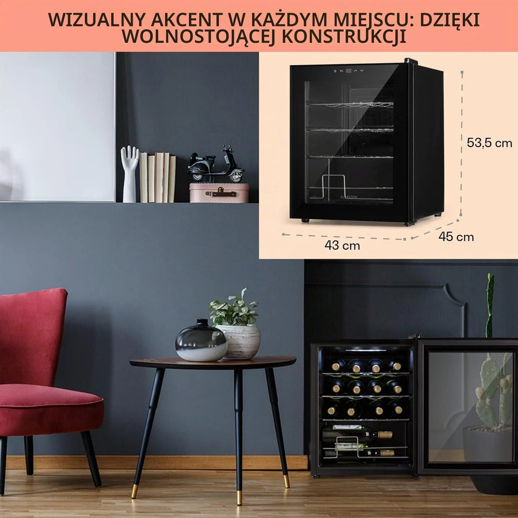 Klarstein Shiraz Slim lodówka na wino, klasa efektywności energetycznej A, 5-8°C, 42 dB, panel sterowania Soft-Touch, oświetlenie LED, wolnostojąca