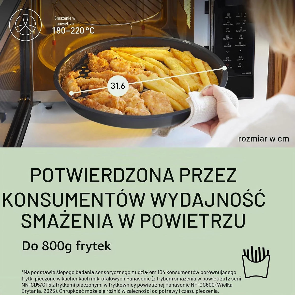 Panasonic NN-CT56RBEPG 27 l kuchenka mikrofalowa kombi 4 w 1 z Airfryer, inwerter 1000 W, 19 automatycznych programów, grill konwekcyjny, oszczędność miejsca, smukła konstrukcja, czarna