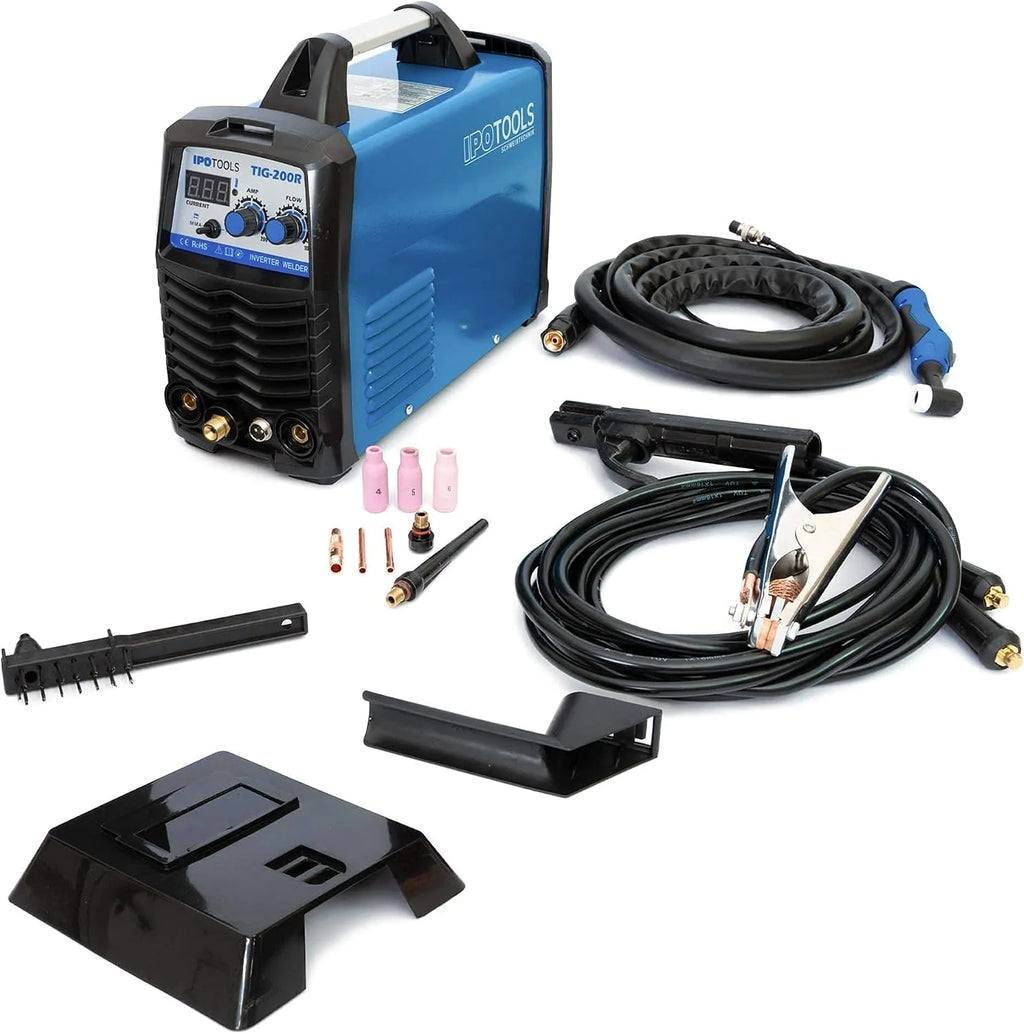 IPOTOOLS TIG-200R spawarka TIG WIG DC – spawarka TIG WIG 200 A, w pełni cyfrowa spawarka inwertorowa z cyfrowym wyświetlaczem LCD, zapłon HF, MMA E-Hand IGBT