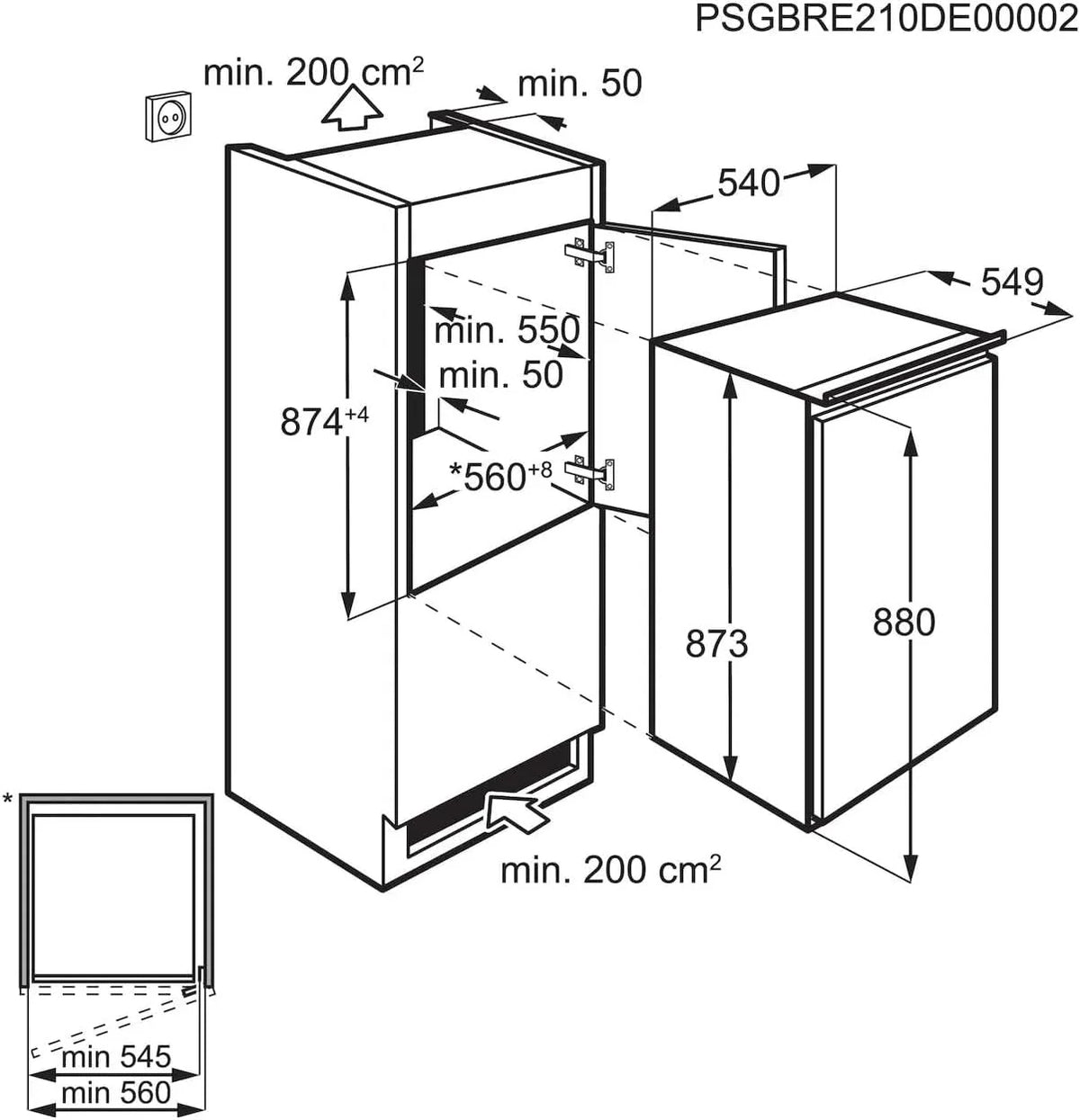 AEG TSK5O881ES lodówka do zabudowy / 880 mm / 142 l/drzwi holowane/E