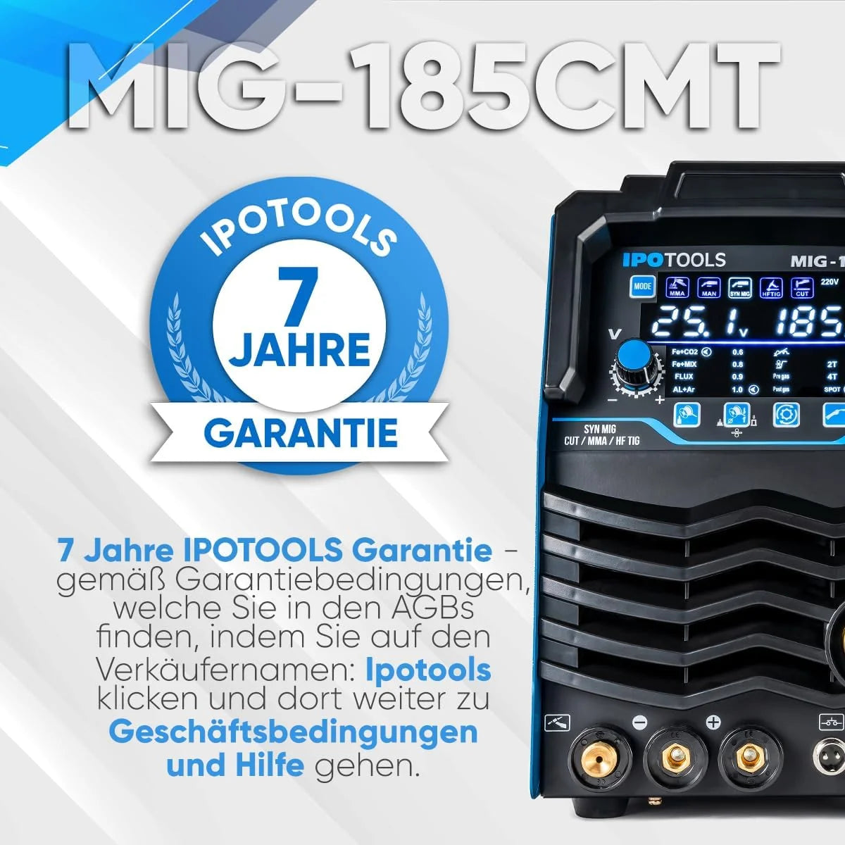 IPOTOOLS Spawarka kombinowana MIG-185CMT 7 w 1 WIG MIG MAG spawarka z przecinarką plazmową 45 A Synergic Inverter spawarka z 185 A z Flux, MMA | 230 V | 7 lat