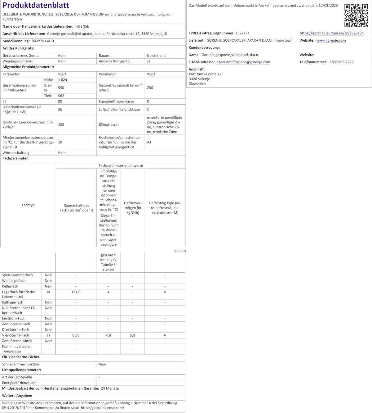 Hisense RB327N4ADD lodówko-zamrażarka, EEK D, Total NoFrost, wymienny ogranicznik drzwi, kratka na butelki, pojemność lodówki 171 l, 85 litrów, Inox Look