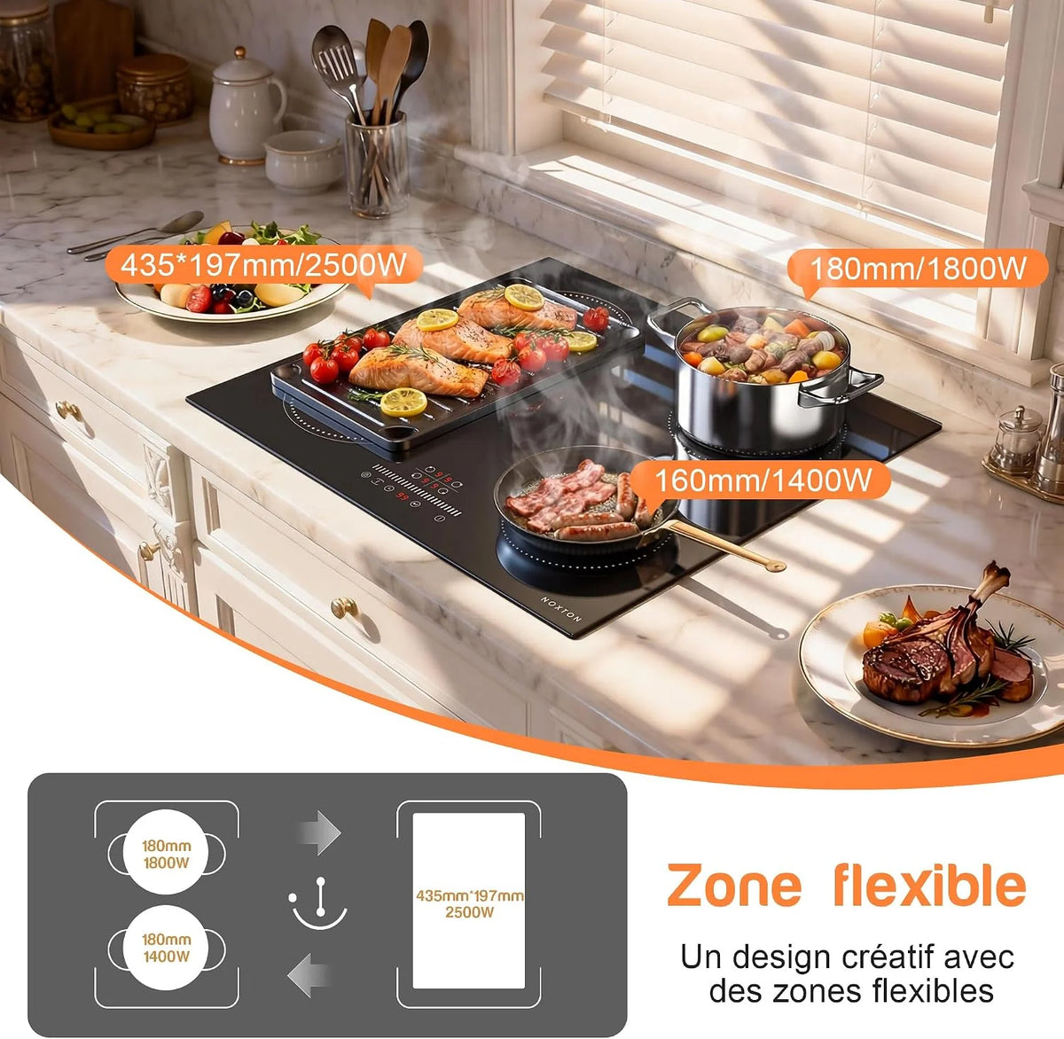 NOXTON Płyta indukcyjna 60 cm, płyta kuchenna do zabudowy, 4 płyty, 3500 W