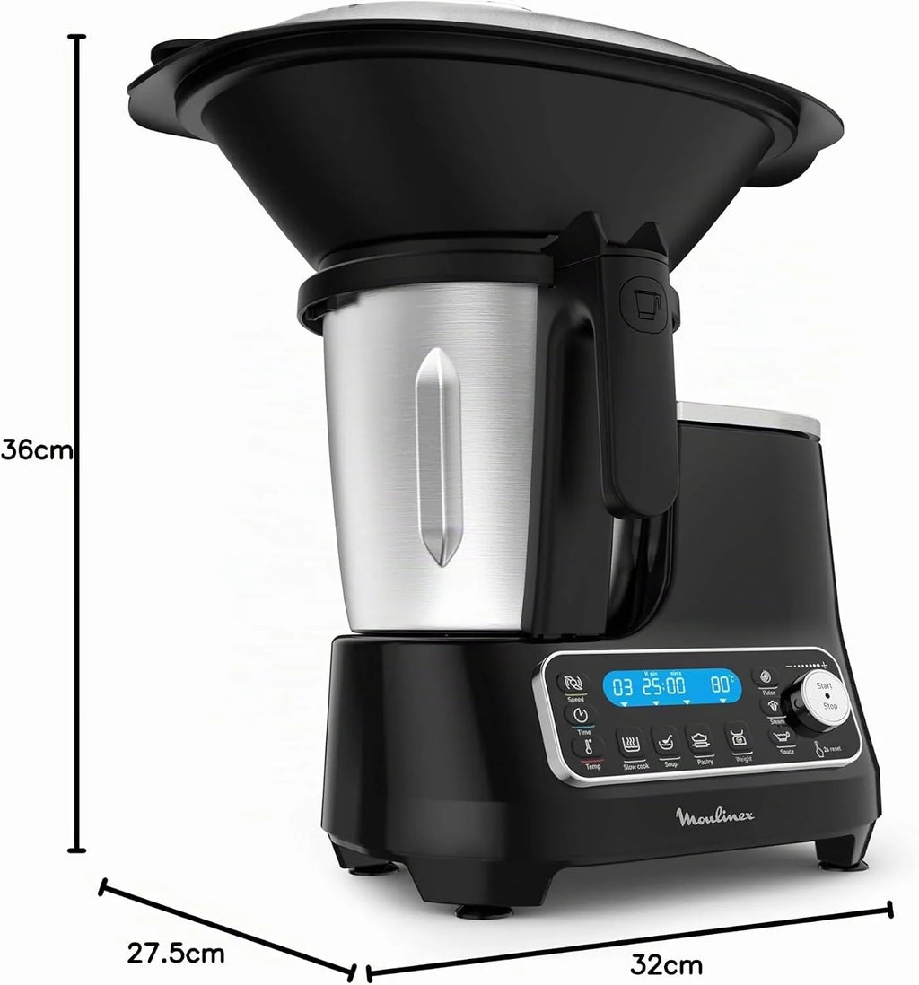 Moulinex Click Chef HF456810 robot kuchenny, wielofunkcyjny, 5 programów automatycznych, robot kuchenny, kompaktowy, 25 funkcji, zintegrowana waga kuchenna, parowar, mikser 3,6 l, 1400 W,