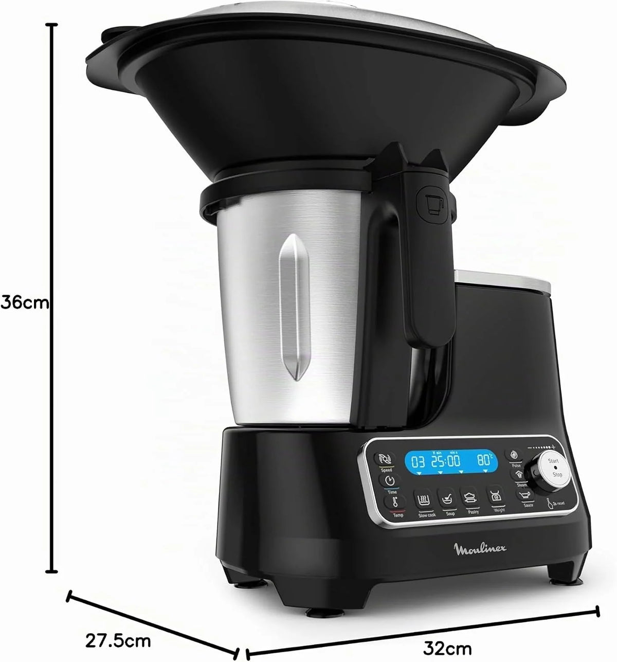 Moulinex Click Chef HF456810 robot kuchenny, wielofunkcyjny, 5 programów automatycznych, robot kuchenny, kompaktowy, 25 funkcji, zintegrowana waga kuchenna, parowar, mikser 3,6 l, 1400 W,