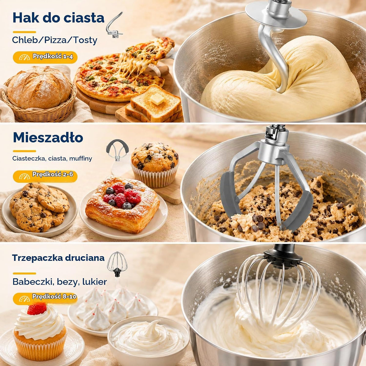 VIVOHOME Mikser Stojący 1500W, 10 Prędkości 5,7L Elektryczny Mikser Kuchenny z Głowicą Odchylaną, Mieszadłem, Hakiem do Ciasta, Trzepaczką i Separatorem Jajek, Czarny