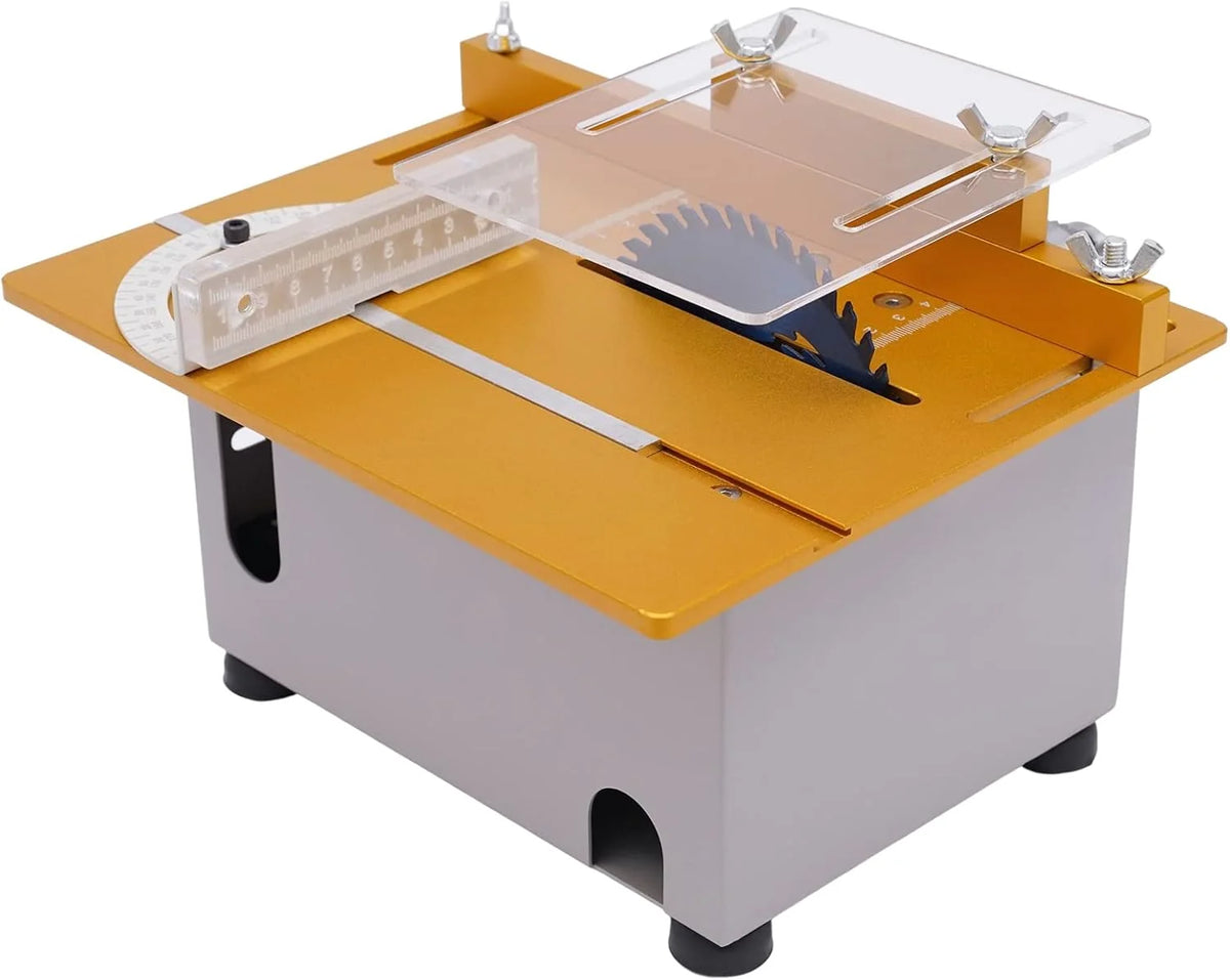Mini stołowa pilarka tarczowa, mini piła tarczowa z 4 brzeszczotami, 300 W, mała piła stołowa, linijka 0-90°, 9000 obr./min, obróbka PCB: cięcie, szlifowanie i wiele więcej