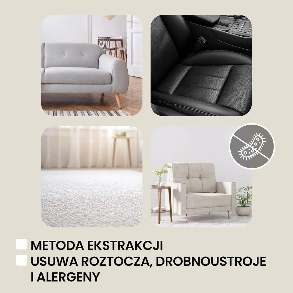 ZEEGMA ZONDER PRO AQUA Odkurzacz Piorący do Pracy na Mokro i Sucho 1400W, do Dywanów Samochodu Tapicerki Schodów, Zbiornik na Wodę Czystą 4 L, Zestaw Filtrów oraz Ssawek Piorących