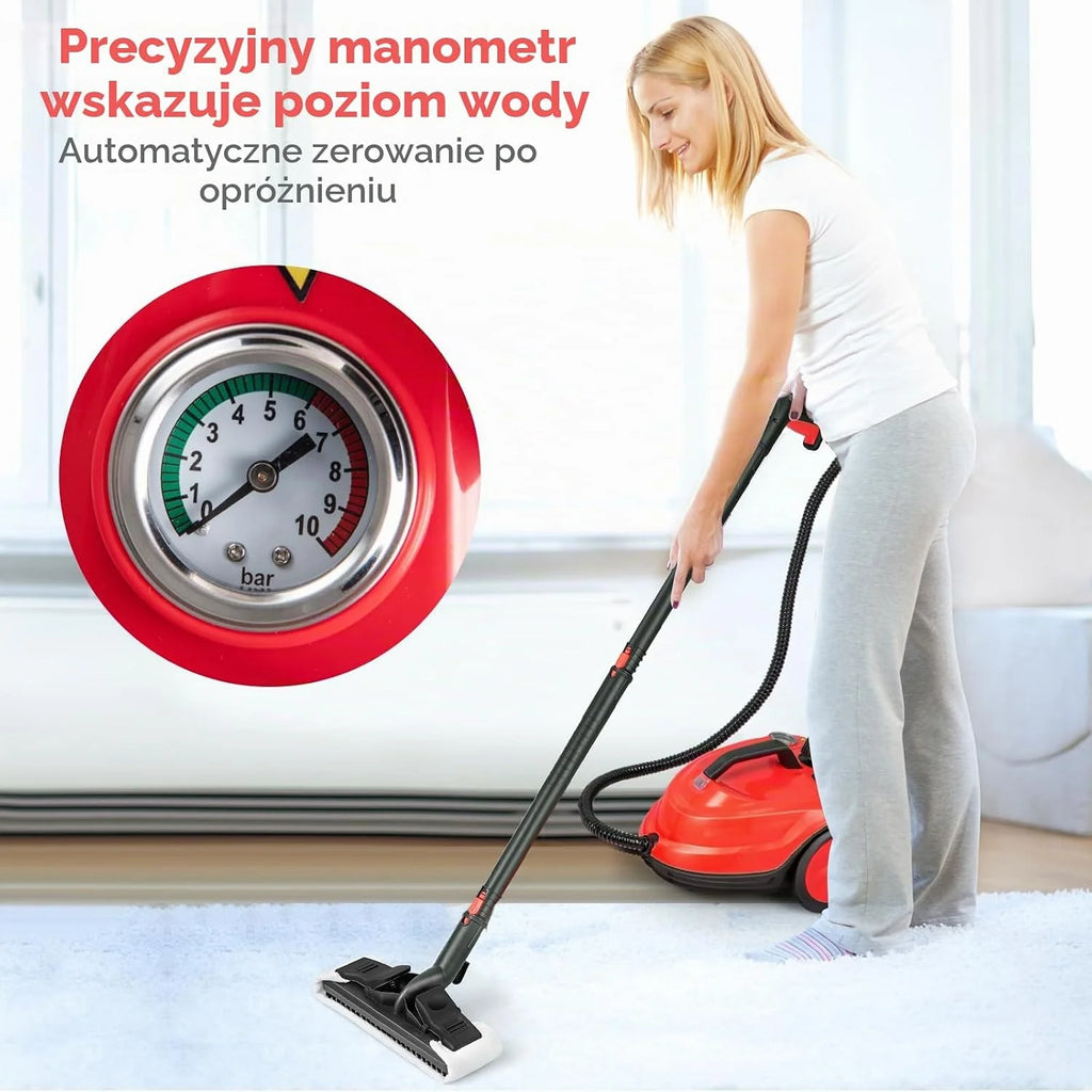 GOPLUS Myjka parowa, wydajność powierzchniowa: 108 m², ciśnienie pary: 5 bar, zbiornik na wodę 1,8 l, czas nagrzewania: 8 min., 2000 W, z zestawem do czyszczenia podłóg, dyszami i pokrowcami