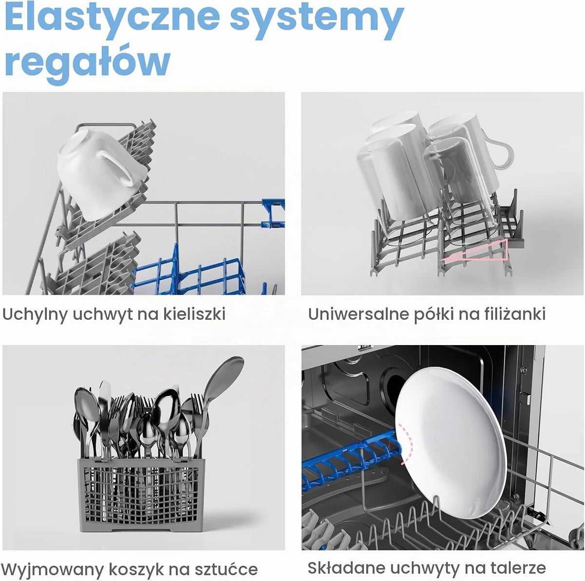 COMFEE Kompaktowa zmywarka CDWMT0602ESD-EU mini zmywarka z 6 sztućcami, 6 programów, klasa D, wyświetlacz LED, opóźniony start, intensywny cykl H-TEMP do 70°C, poziom hałasu 47 dB - srebrna