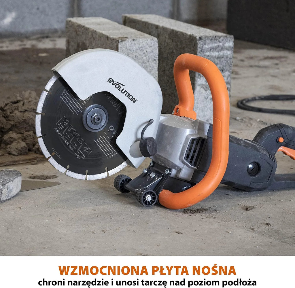 Evolution Power Tools Elektryczna przecinarka tarczowa i pilarka do betonu R230DCT z tarczą diamentową 230 mm (9”) do cięcia kamienia i metalu